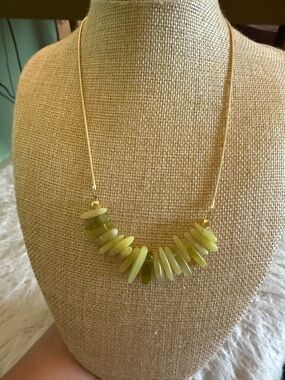 Shlomit Ofir Gold Chain Green Peridot Stone Statement Necklace